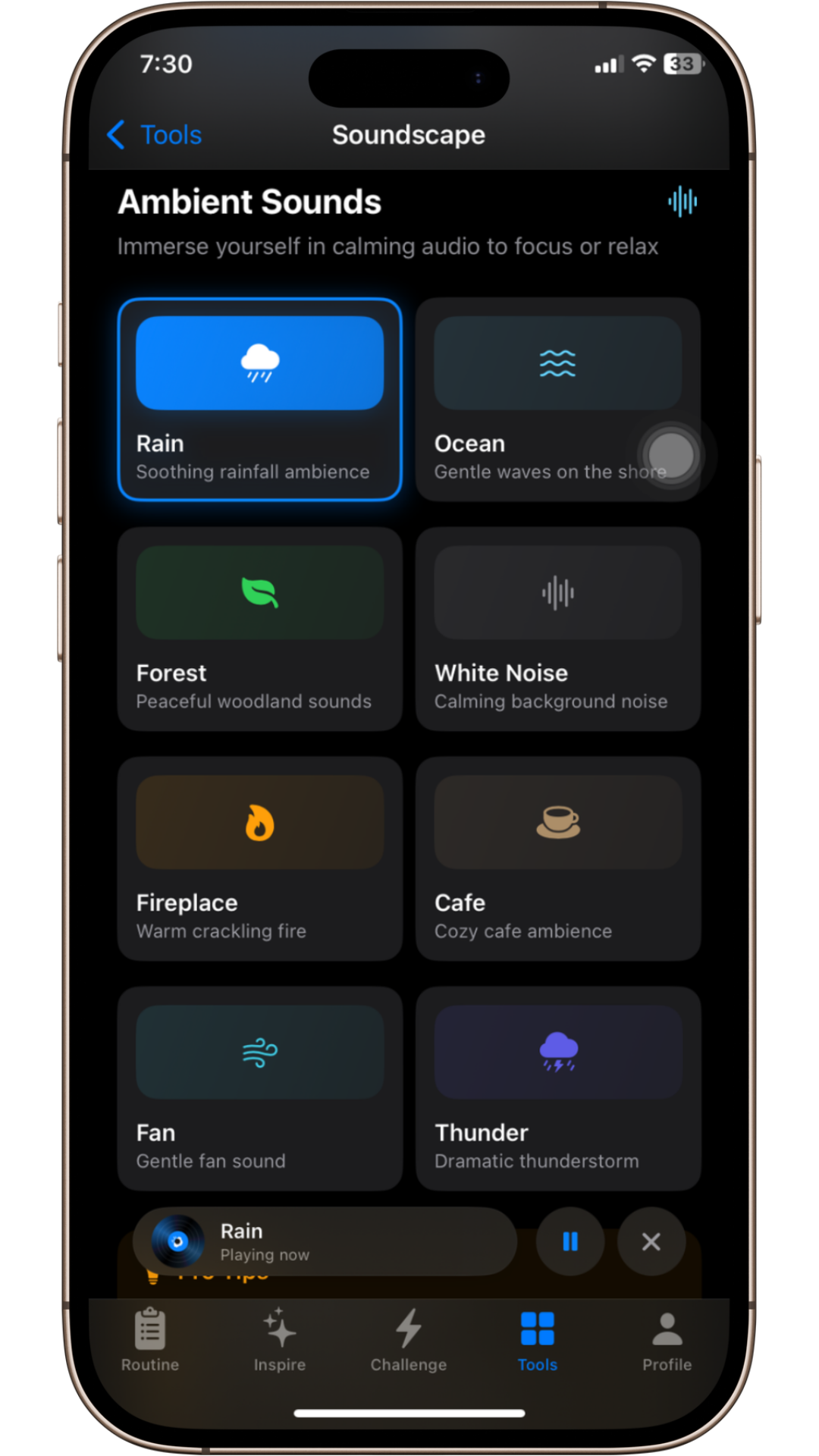 Soundscapes feature screen